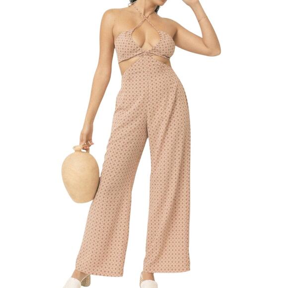 Sur La Cote Belinda Jumpsuit Womens XS Pink Soleil Geometric Halter Boho Beach - Picture 1 of 11